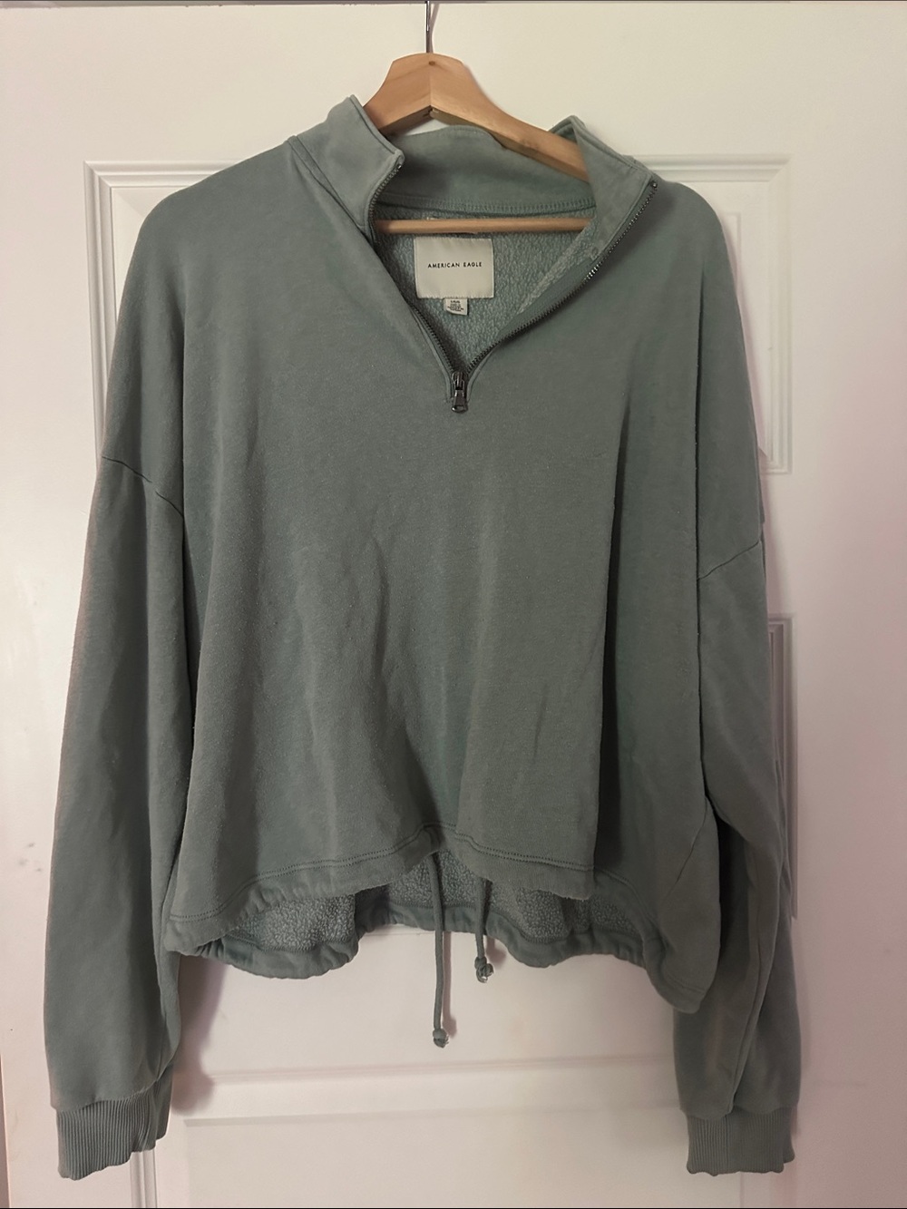 American Eagle Outfitters Sage Green Half-Zip Drawstring Pullover
